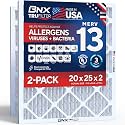 BNX TruFilter 20x25x2 MERV 13 (2-Pack) AC Furnace Air Filter - MADE IN USA - Electrostatic Pleated Air Conditioner HVAC AC Furnace Filters - Removes Pollen, Mold, Bacteria, Smoke