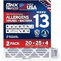 BNX TruFilter 20x25x4 (19.5’’ x 24.5’’ x 3.63‘’ Slim Fit) MERV 13 Air Filter (2-Pack) - MADE IN USA - Air Conditioner HVAC AC Furnace Filters Health, Allergies, Mold, Bacteria, Smoke, MPR 1900 FPR 10