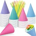 Boao 100 Pcs Snow Cone Cups Syrup Spoon Straws,Mermaid,4.5 Oz