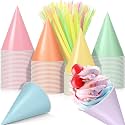 Boao 100 Pcs Snow Cone Cups Syrup Spoon Straws,Macaron,4.5 Oz