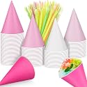 Boao 100 Pcs Snow Cone Cups Syrup Spoon Straws,Gradient Pink,4.5 Oz