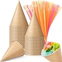 Boao 100 Pcs Snow Cone Cups Syrup Spoon Straws,Brown,4.5 Oz