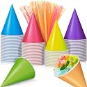 Boao 100 Pcs Snow Cone Cups Syrup Spoon Straws,Rainbow,6 Oz