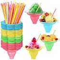 Boao 120 Pcs 5oz Shaved Ice Flower Cups with Spoon Straws, Plastic