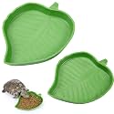 Boao 2 Pieces Leaf Reptile Food Water Bowl Plate Feeding Dish for Tortoise