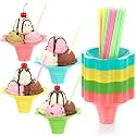 Boao 200 Pcs 12 oz Colorful Snow Cone Cups with Spoon Straw, Reusable