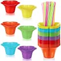 Boao 200 Pcs 12 oz Colorful Snow Cone Cups with Spoon Straw, Reusable Bowl