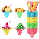 Boao 200 Pcs 8 oz Colorful Snow Cone Cups with Spoon Straw, Reusable