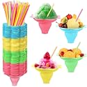Boao 270 Pcs 5oz Shaved Ice Flower Cups with Spoon Straws, Plastic