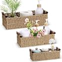Boao 3 Pcs Boho Storage Wicker Baskets Handmade Woven Decorative Paper Rope Baskets for Organizing with Handle Countertop Toilet Paper Storage Container for Toilet Tank Top(Camel,Rectangle)