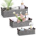 Boao 3 Pcs Boho Storage Wicker Baskets Handmade Woven Decorative Paper Rope Baskets for Organizing with Handle Countertop Toilet Paper Storage Container for Toilet Tank Top(Grey,Rectangle)