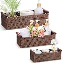 Boao 3 Pcs Boho Storage Wicker Baskets Handmade Woven Decorative Paper Rope Baskets for Organizing with Handle Countertop Toilet Paper Storage Container for Toilet Tank Top(Brown,Rectangle)