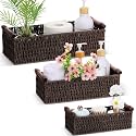 Boao 3 Pcs Boho Storage Wicker Baskets Handmade Woven Decorative Paper Rope Baskets for Organizing with Handle Countertop Toilet Paper Storage Container for Toilet Tank Top(Dark Brown,Rectangle)