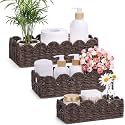 Boao 3 Pcs Boho Storage Wicker Baskets Handmade Woven Decorative Paper Rope Baskets for Organizing with Handle Countertop Toilet Paper Storage Container for Toilet Tank Top(Brown,Fan-shaped)