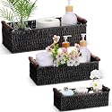 Boao 3 Pcs Boho Storage Wicker Baskets Handmade Woven Decorative Paper Rope Baskets for Organizing with Handle Countertop Toilet Paper Storage Container for Toilet Tank Top(Black,Rectangle)