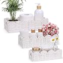 Boao 3 Pcs Boho Storage Wicker Baskets Handmade Woven Decorative Paper Rope Baskets for Organizing with Handle Countertop Toilet Paper Storage Container for Toilet Tank Top (White,Fan-shaped)