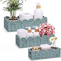 Boao 3 Pcs Boho Storage Wicker Baskets Handmade Woven Decorative Paper Rope Baskets for Organizing with Handle Countertop Toilet Paper Storage Container for Toilet Tank Top (Smoggy,Fan-shaped)
