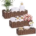 Boao 3 Pcs Boho Storage Wicker Baskets Handmade Woven Decorative Paper Rope Baskets for Organizing with Handle Countertop Toilet Paper Storage Container for Toilet Tank Top(Light Brown,Fan-shaped)