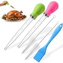 Boao 5 Pcs Large Turkey Baster Set for Cooking, Baster Brush, Rose, Green