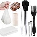 Boao 5pcs Large Stainless Steel Turkey Baster Set with Basting Needles, Silicone Meat Basting Brush, Cleaning Brush, Cheesecloth, Pastry String for Kitchen BBQ Cooking Baking Grilling Marinating