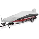 Boat Cover 23-24ft with Outboard Motor Cover, 900D Fade Resistant Marine Canvas Waterproof Boat Covers for 23 feet 24ft Foot V-Hull Bass Boat Tri-Hull Runabout Boat,Silver Black