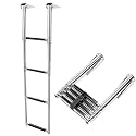 Boat Telescoping Swim Ladder 2/3/4 Step Folding, Stainless Steel Extendable Under Platform Dock Ladders with Retaining Strap, Pontoon for Marine Yacht/Swimming Pool,Silver,4