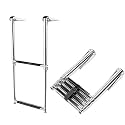 Boat Telescoping Swim Ladder 2/3/4 Step Folding, Stainless Steel Extendable Under Platform Dock Ladders with Retaining Strap, Pontoon for Marine Yacht/Swimming Pool,Silver,2