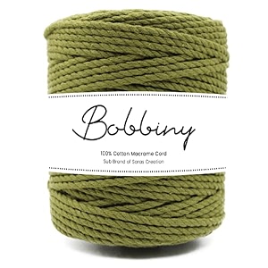 bobbiny  3 ply twisted macrame cotton cord dori roll packaging thread for macrame diy and other projects  mehandi green  4mm20 meter