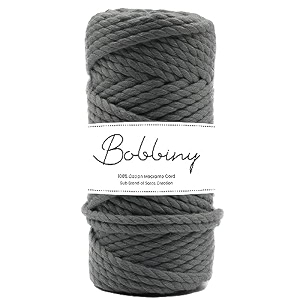 bobbiny  3 ply twisted macrame cotton cord dori roll packaging thread for macrame diy and other projects  grey  4mm20 meter