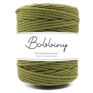 bobbiny  3 ply twisted macrame cotton cord dori roll packaging thread for macrame diy and other projects  mehandi green  4mm50 meter