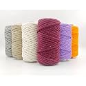 Bobbiny 3Ply Knitted Macrame Cotton Cord Dori (Each Color 3mm 10 Meter) Thread for Macrame DIY and Other Projects_Purple,Orange,Maroon,Off White,Grey,Light Chiku.