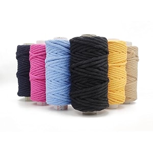 bobbiny 3ply single strand macrame cotton cord dori each color 3mm 50 meter thread for macrame diy and other projects_normal pink sky yellow black brown dark blue 6 count