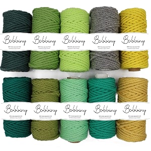 bobbiny 3ply twisted macrame cotton cord dorieach color 4mm 10 meterthread for macrame diy amp other projects_army green parrot d grey lemon d green mehndi mint s green mus y 1 count