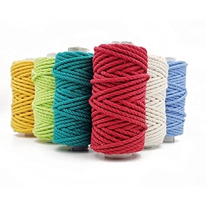 bobbiny 3ply twisted macrame cotton cord dori each color 4mm 10 meter thread for macrame diy and other projects_greensea greenm yellowredskyoff white