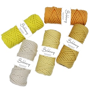 bobbiny 3ply twisted macrame cotton cord dori each color 4mm 100 meter thread for macrame diy and other projects_light yellow lemon yellow mustard yellow mango yellow off white