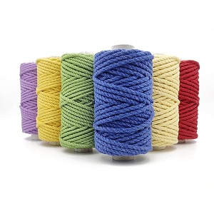 bobbiny 3ply twisted macrame cotton cord dori each color 4mm 10 meter thread for macrame diy and other projects_light yellowpurplemustard yellowredgreenblue