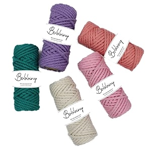 bobbiny 3ply twisted macrame cotton cord dori each color 4mm 100 meter thread for macrame diy and other projects_peach sea green baby pink off white purple