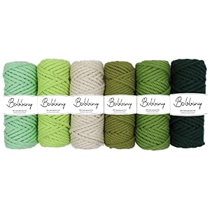 bobbiny 3ply twisted macrame cotton cord dorieach color 4mm 50 meterthread for macrame diy amp other projects_black mint parrot mahendi green off white 6 roll