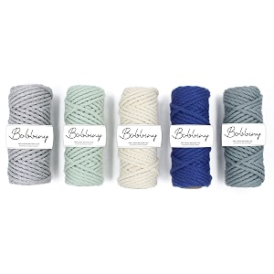 bobbiny 3ply twisted macrame cotton cord dori each color 3mm 10 meter thread for macrame diy and other projects_off white blue grey loreal green melange