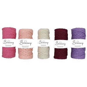 bobbiny 3ply twisted macrame cotton cord dori each color 4mm 100 meter thread for macrame diy and other projects_purple bubble gum maroon peach off white