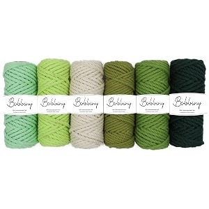 bobbiny 3ply twisted macrame cotton cord dori each color 3mm 100 meter thread for macrame diy and other projects_black mint parrot mahendi green off white
