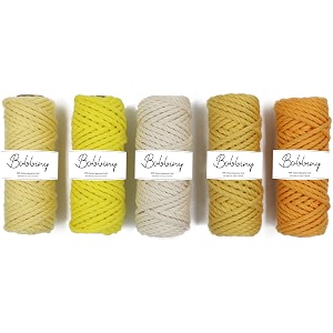 bobbiny 3ply twisted macrame cotton cord dorieach color 3mm 20 meterthread for macrame diy amp other projects_light yellow lemon yellow mustard yellow mango yellow off white 5 roll