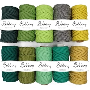 bobbiny 3ply twisted macrame cotton cord dorieach color 4mm 20 meterthread for macrame diy amp other projects_light yellowpurplemustard yellowredgreenblue 6 roll
