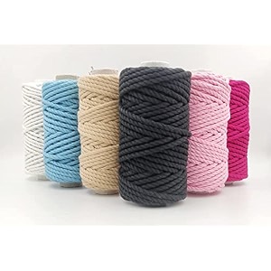 bobbiny 3ply twisted macrame cotton cord dori each color 3mm 100 meter thread for macrame diy and other projects_bleach whiteblackbrowndark skybaby pinkn pink