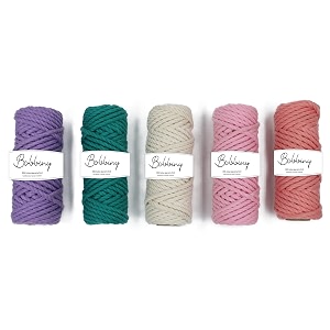 bobbiny 3ply twisted macrame cotton cord dorieach color 4mm 20 meterthread for macrame diy and other projects_peach sea green baby pink off white purple 5 roll