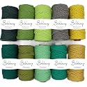 BOBBINY 3Ply Twisted Macrame Cotton Cord Dori(Each Color 4Mm 10 Meter)Thread for Macrame Diy &amp; Other Projects_Army Green Parrot D Grey Lemon D Green Mehndi Mint S Green Mus Y., 1 Count