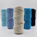 Bobbiny 3Ply Twisted Macrame Cotton Cord Dori (Each Color 4mm 20 Meter) Thread for Macrame DIY and Other Projects_Dark Sky Sky Firozi Black Off White.