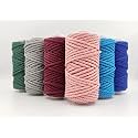 BOBBINY 3Ply Twisted Macrame Cotton Cord Dori(Each Color 3Mm 50 Meter)Thread For Macrame Diy And Other Projects_Army Green,Peach,Grey,Maroon,Blue,Firozi., 6 Roll