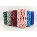 Bobbiny 3Ply Twisted Macrame Cotton Cord Dori (Each Color 3mm 100 Meter) Thread for Macrame DIY and Other Projects_Army Green,Peach,Grey,Maroon,Blue,Firozi.
