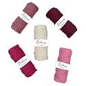 BOBBINY 3Ply Twisted Macrame Cotton Cord Dori (Each Color 4mm 50 Meter) Thread For Macrame DIY And Other Projects_Rani Off White Dusty Pink Bubble Gum Maroon, 5 Count